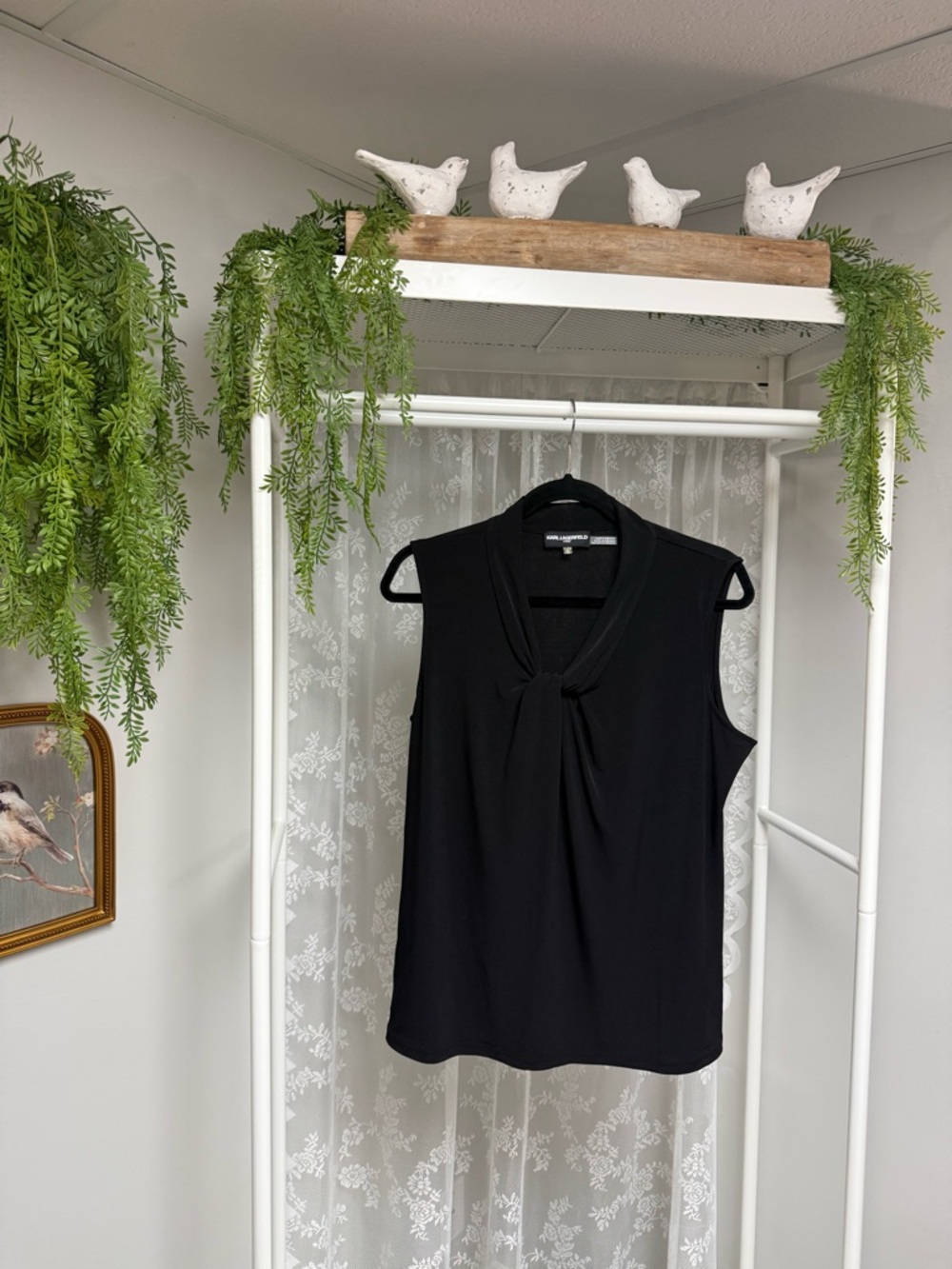 Karl Lagerfeld Black Sleeveless Knot-Front Tank Top